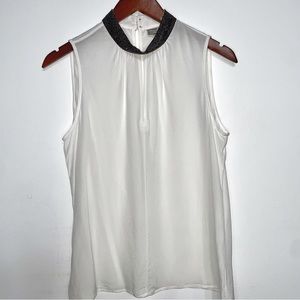 GO by GoSilk Washable Silk Blouse w/ Silver Beaded Collar - Women’s size Small
